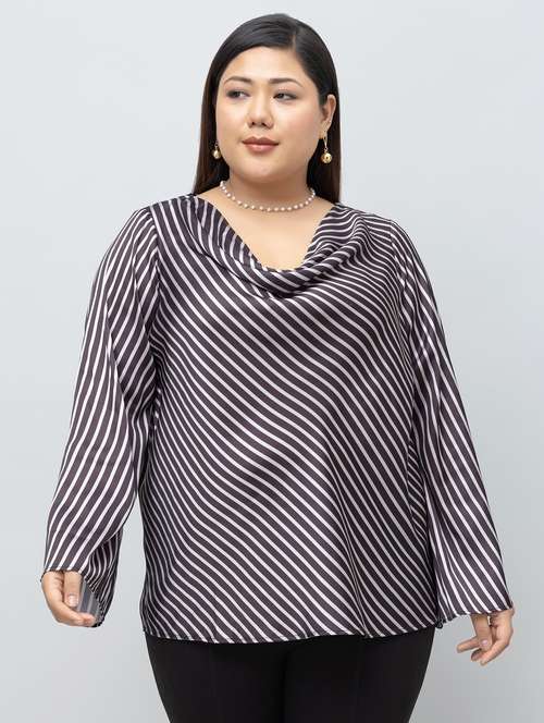 women plus size striped cowl neck top - 21918336 -  Standard Image - 0