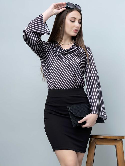 women striped cowl neck bell sleeves top - 21918338 -  Standard Image - 0