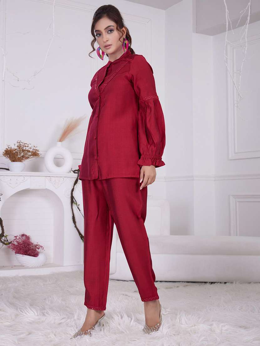 women maroon long sleeve ethnic co-ord set - 21918352 - Standard Image - 1