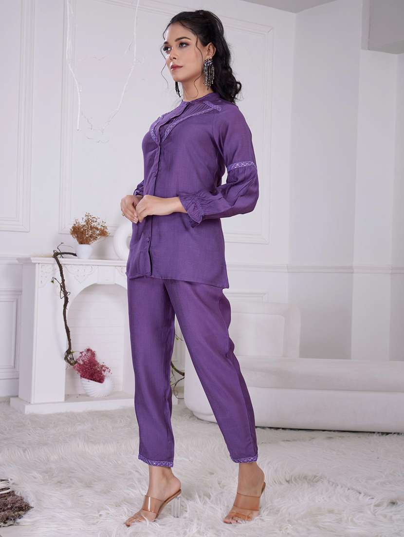 women purple long sleeve ethnic co-ord set - 21918353 - Standard Image - 1