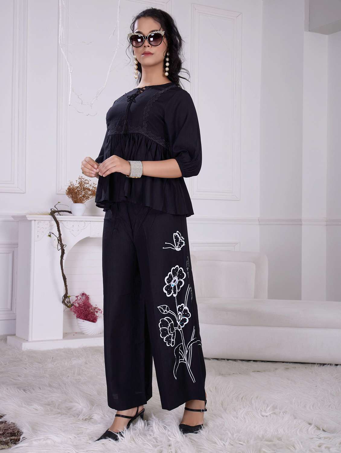 women three quarter sleeve ethnic co-ord set - 21918355 - Standard Image - 1