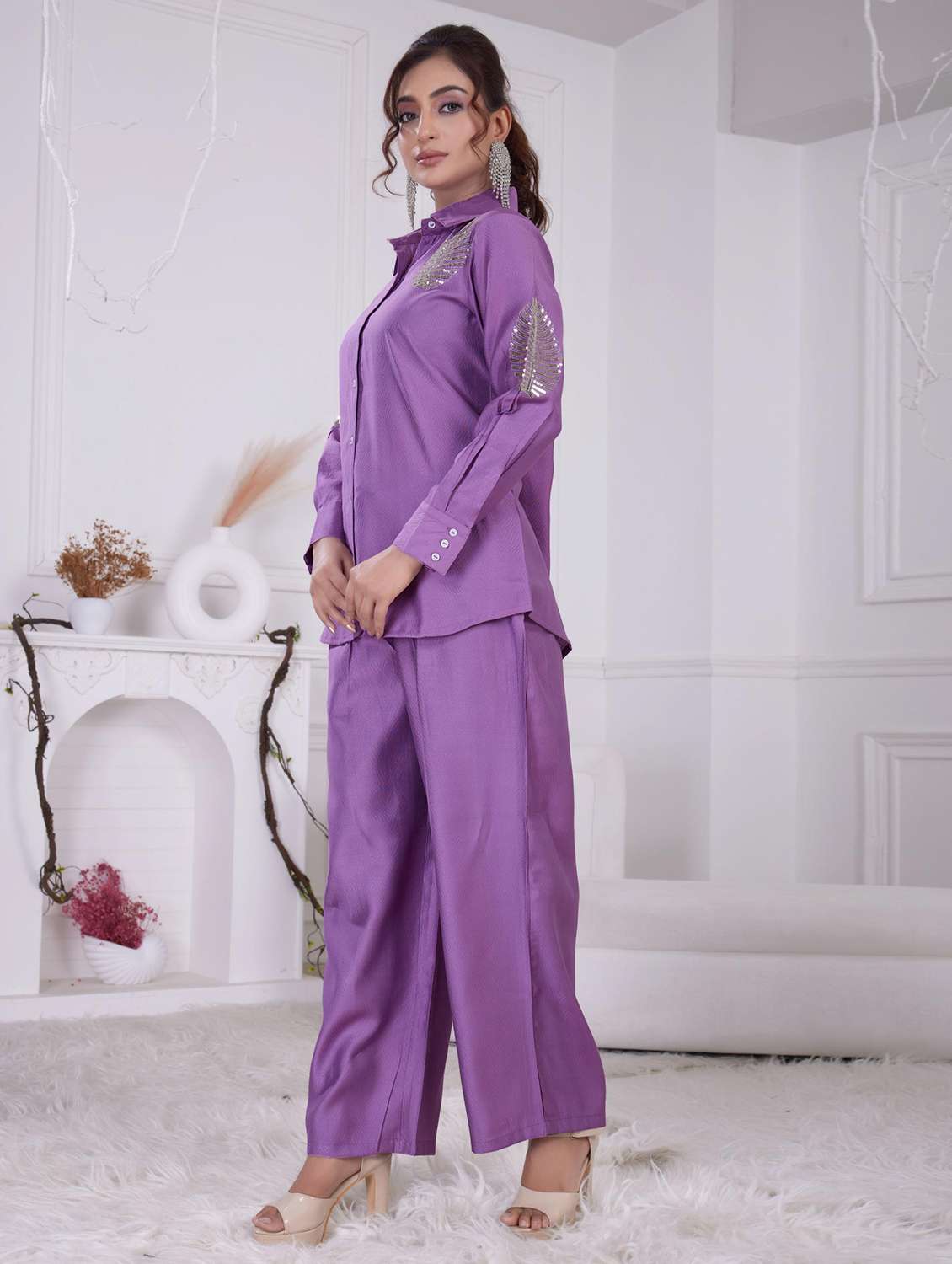 women purple long sleeve ethnic co-ord set - 21918356 - Standard Image - 1