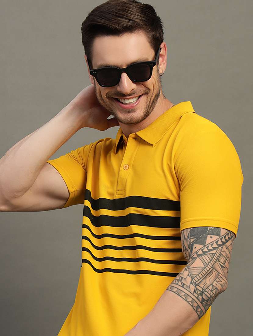 men striped short sleeves polo t-shirt