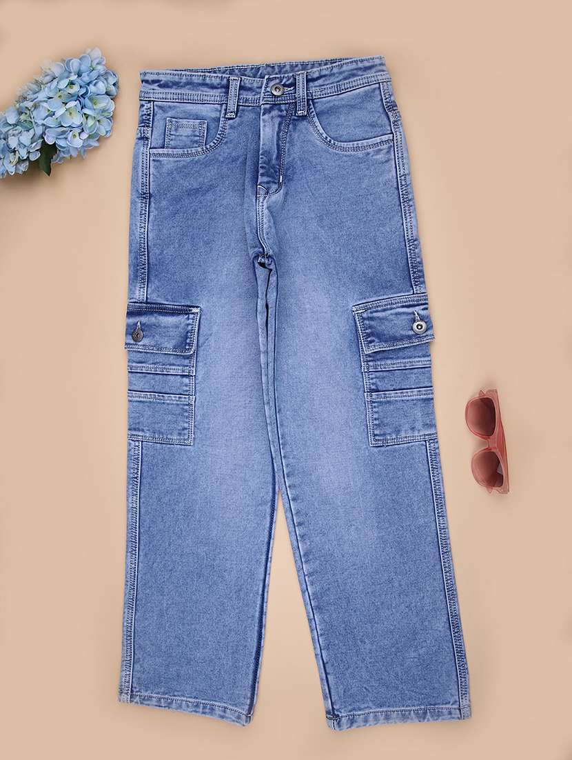 boys solid mid rise denim cargo