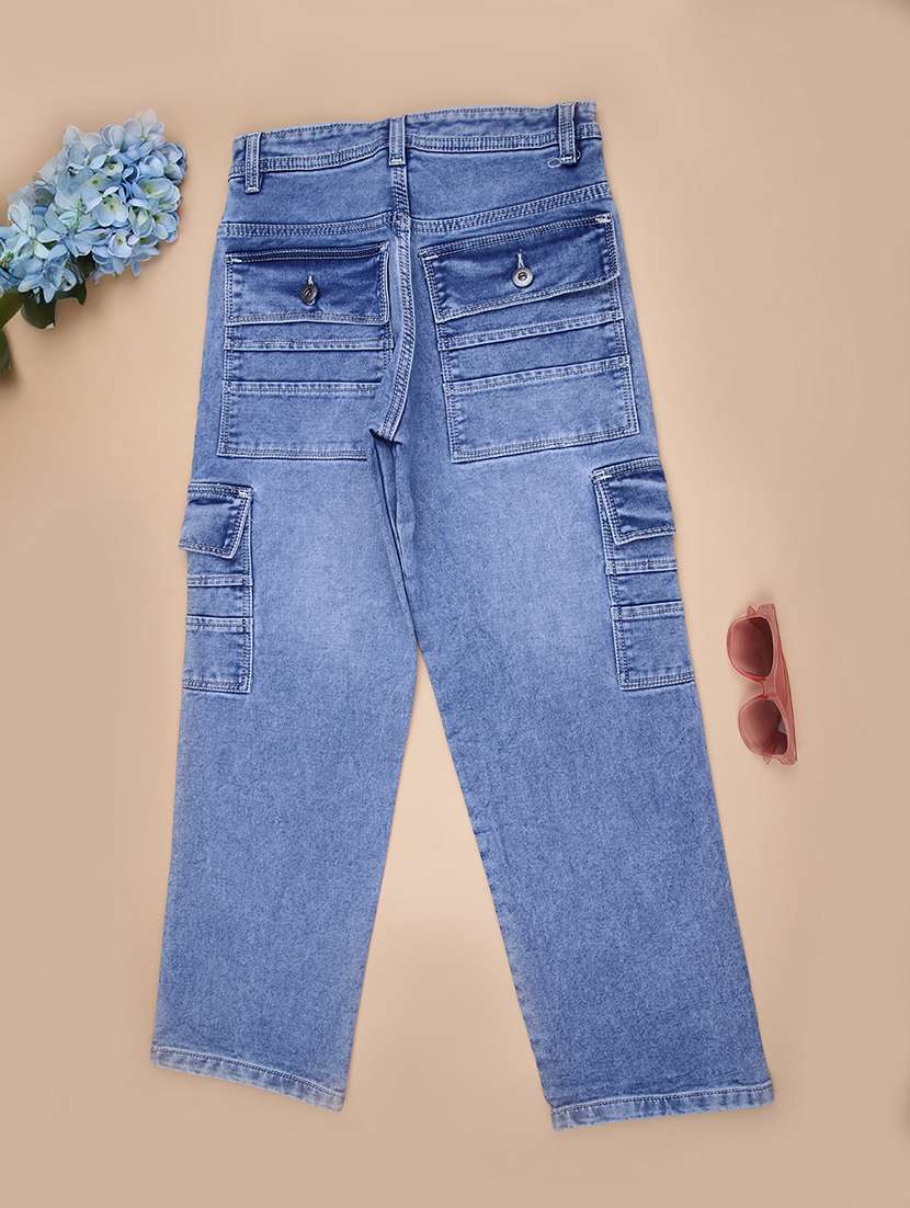 boys solid mid rise denim cargo - 21918452 -  Standard Image - 1
