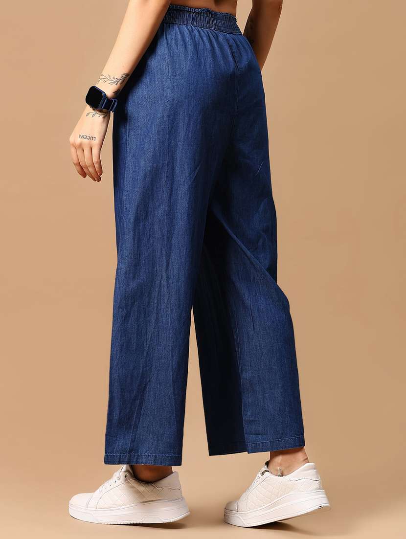 women solid mid irse wide leg denim trouser - 21918586 - Standard Image - 4