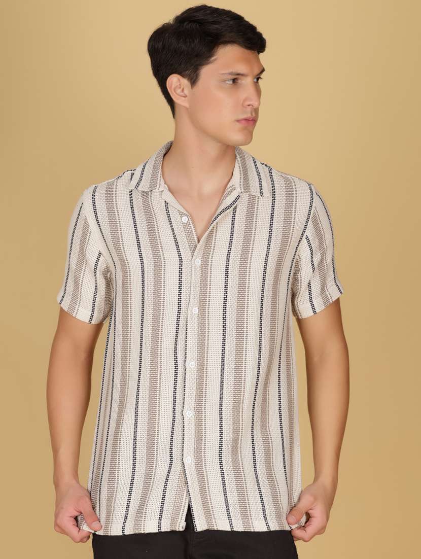 men striped cuban collared short sleeve shirt - 21918631 -  Standard Image - 1