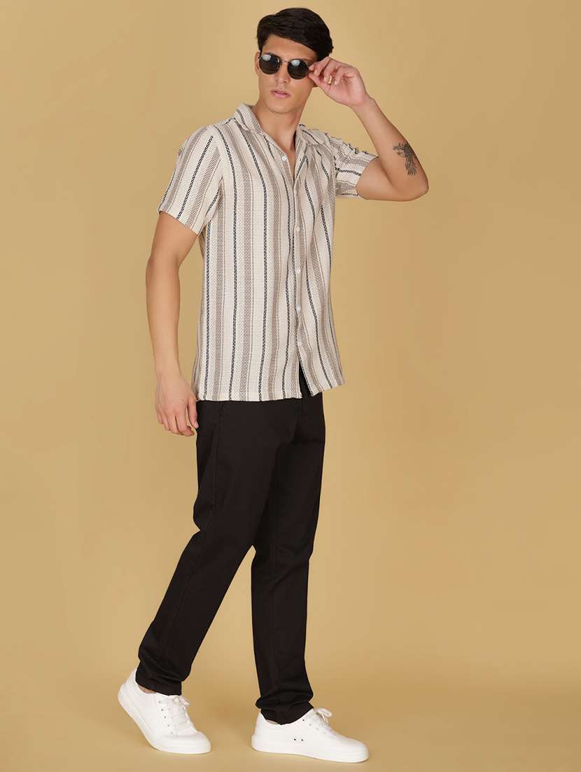 men striped cuban collared short sleeve shirt - 21918631 -  Standard Image - 4