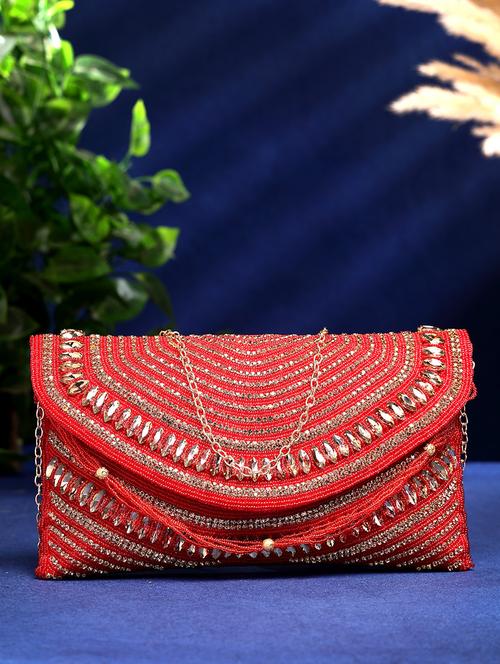 women emmbellished envelope clutch with sling chain - 21918659 - Standard Image - 0