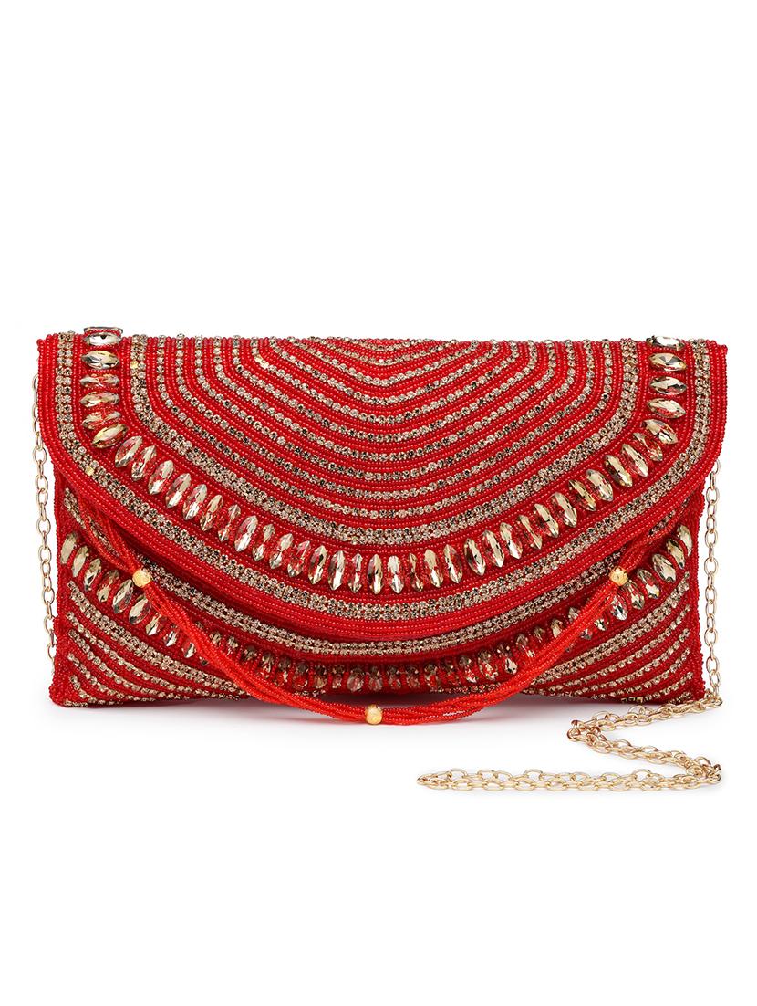 women emmbellished envelope clutch with sling chain - 21918659 - Standard Image - 4