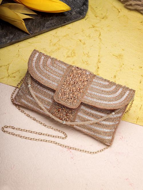 women emmbellished envelope clutch with sling chain - 21918660 -  Standard Image - 0
