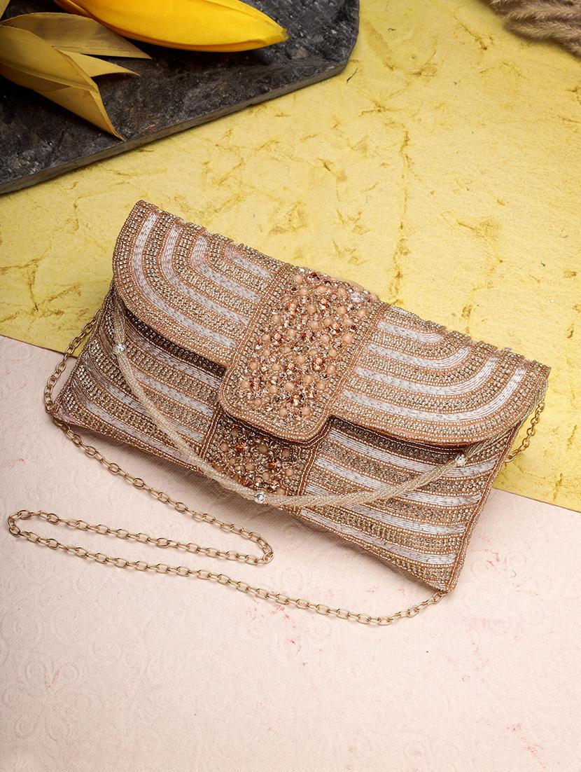 women emmbellished envelope clutch with sling chain - 21918660 -  Zoom Image - 0