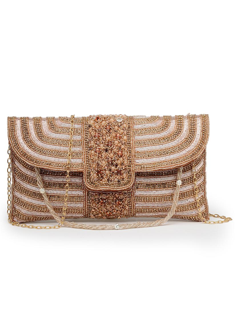 women emmbellished envelope clutch with sling chain - 21918660 - Standard Image - 4