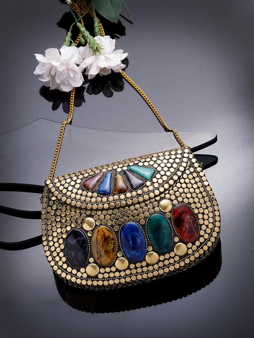 women embellished clutch with detachable sling chain - 21918666 - Standard Image - 0