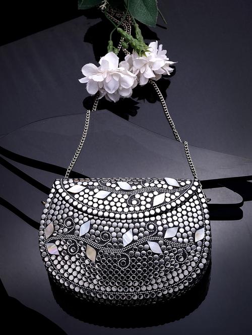 women mirror worked clutch with detachable sling chain - 21918667 -  Standard Image - 0