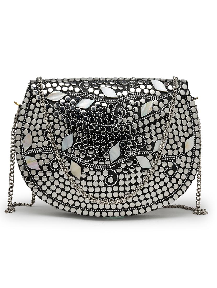 women mirror worked clutch with detachable sling chain - 21918667 - Standard Image - 4
