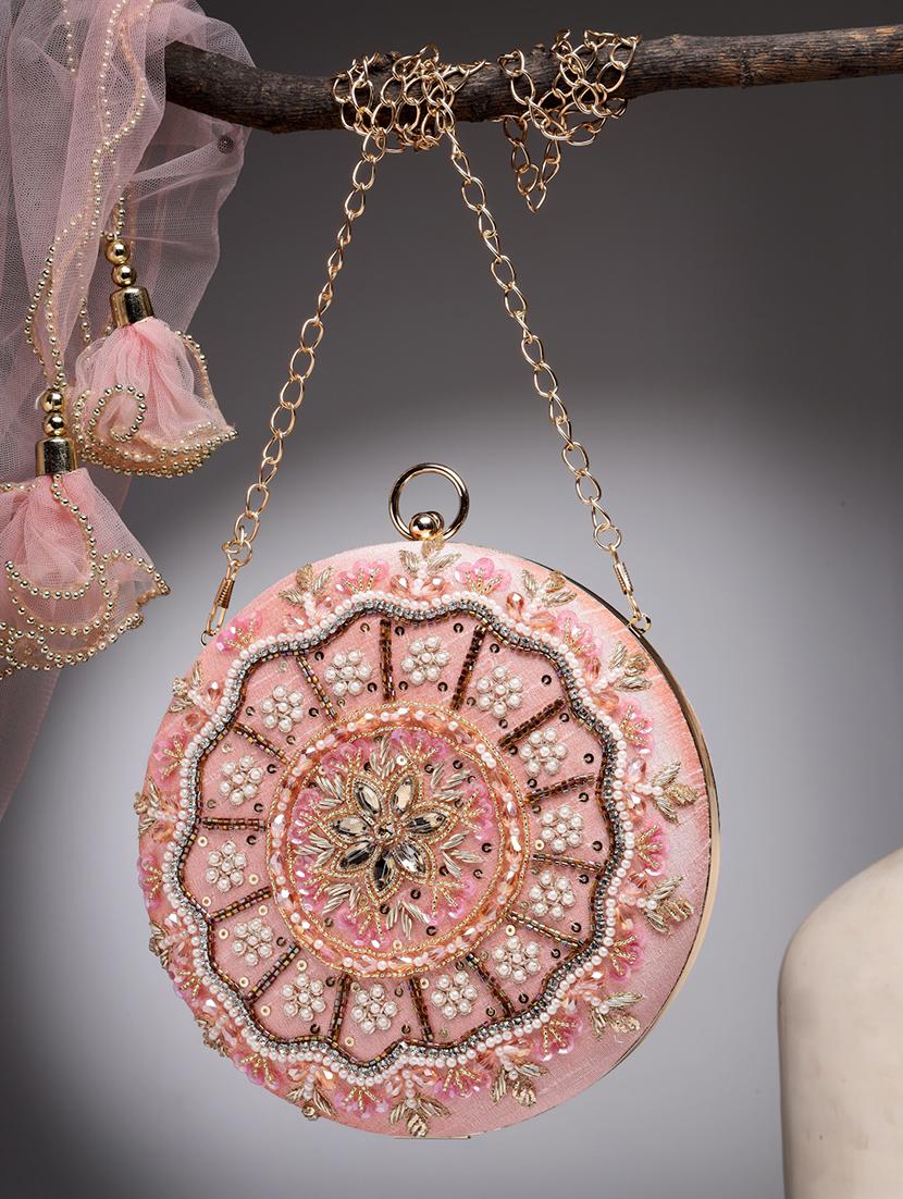 women embellished clutch with detachable sling chain