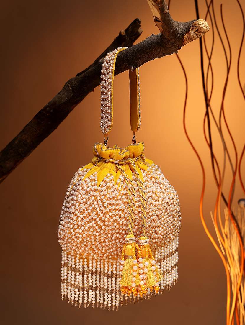 yellow velvet ethnic potli