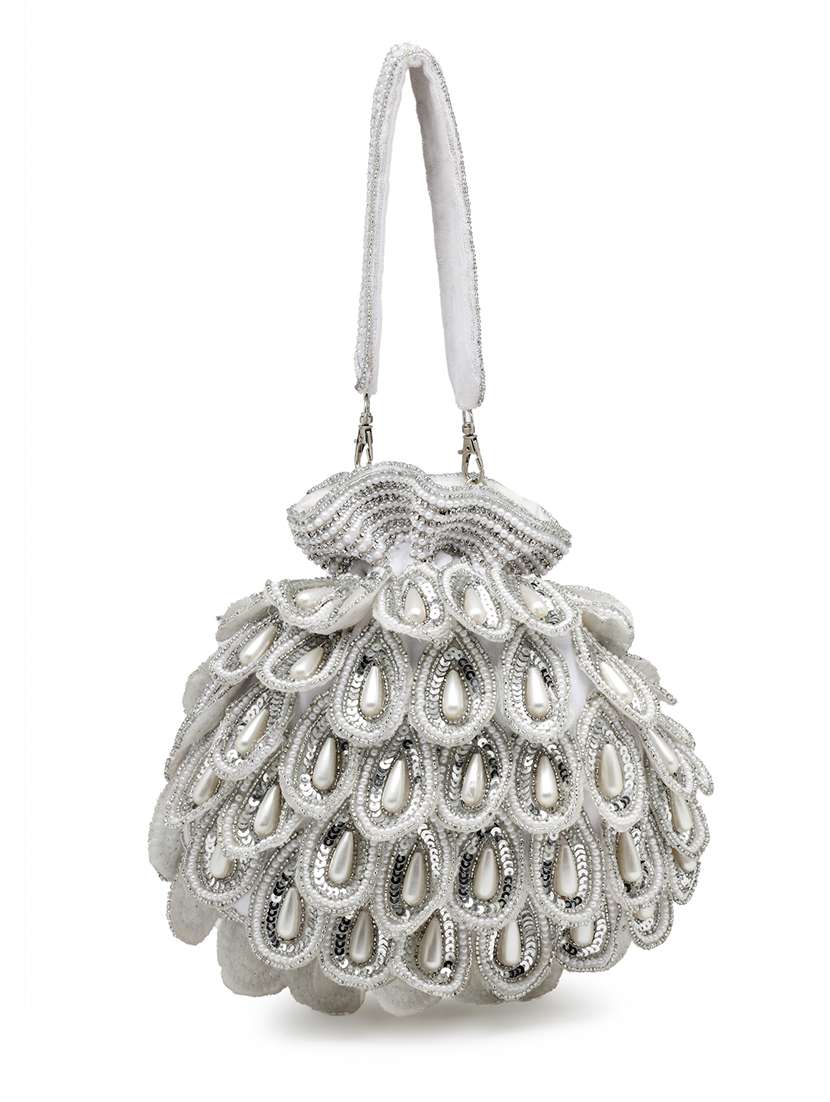 white velvet ethnic potli - 21918674 - Standard Image - 1