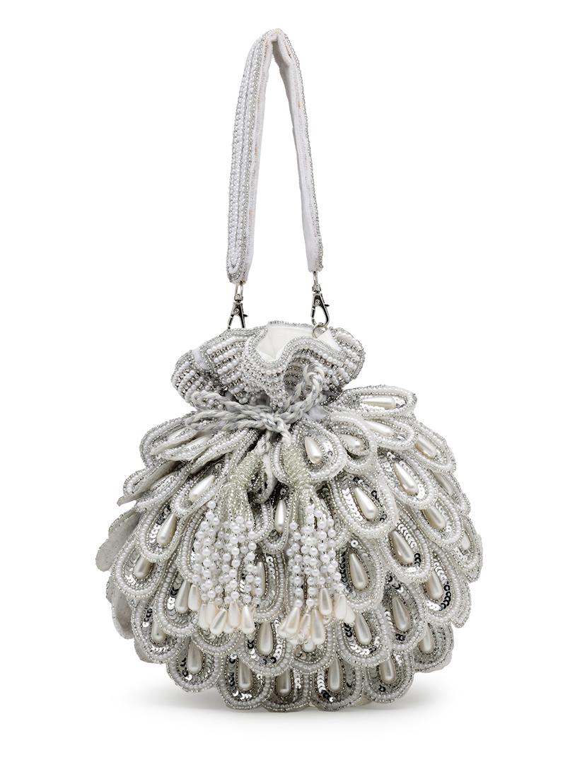 white velvet ethnic potli - 21918674 - Standard Image - 4