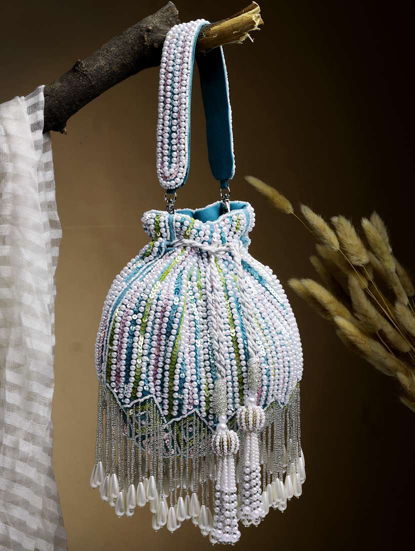 blue velvet ethnic potli