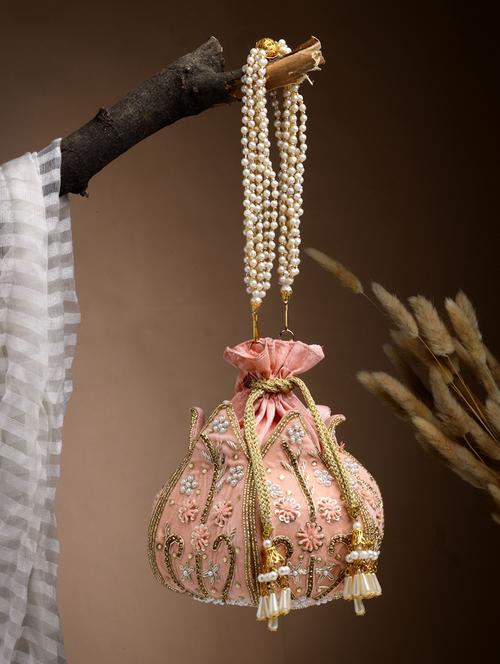 peach velvet ethnic potli - 21918676 -  Standard Image - 0