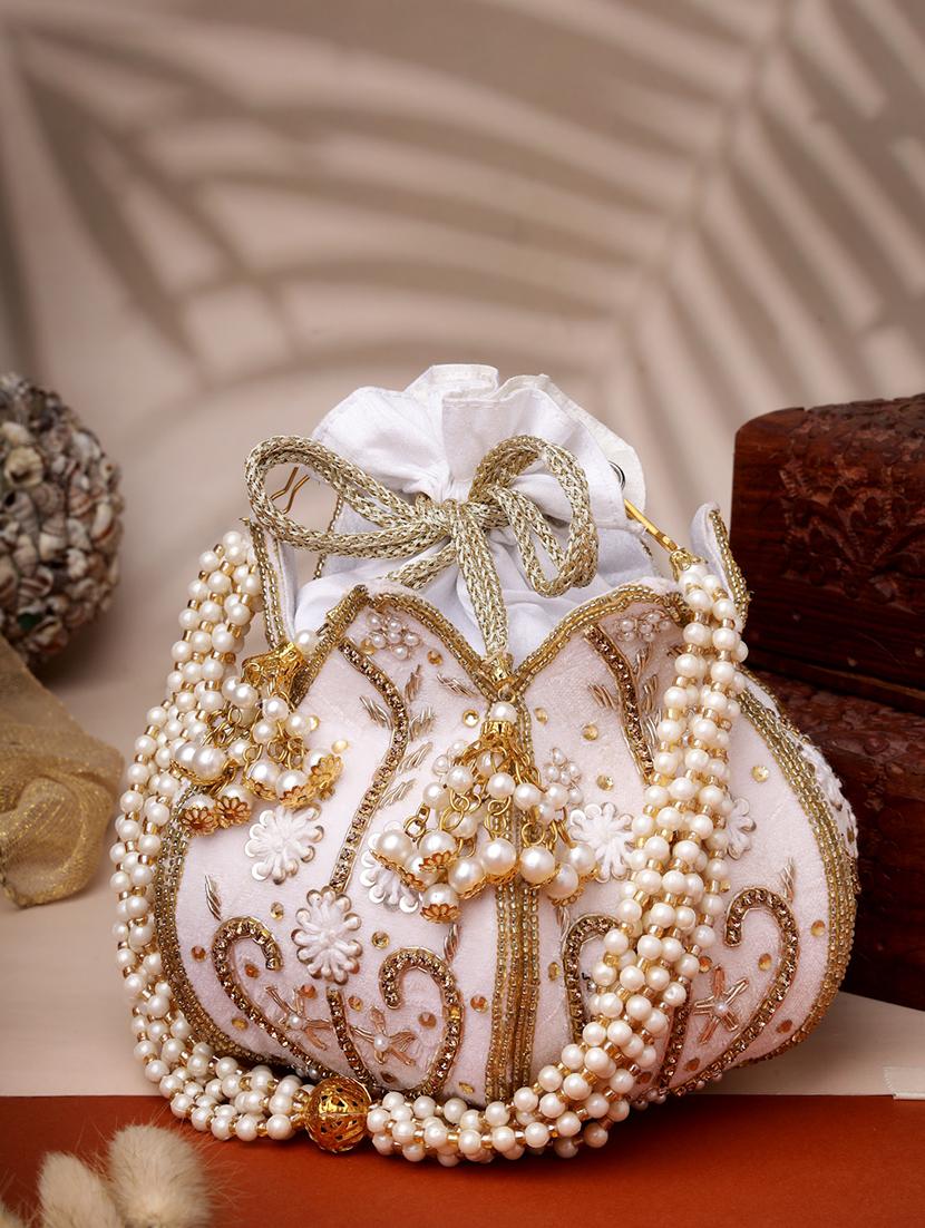 white velvet ethnic potli - 21918678 -  Zoom Image - 0