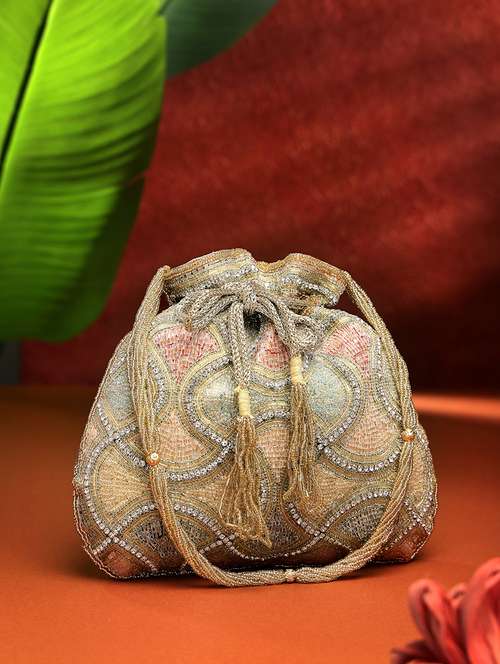 gold faux silk ethnic potli - 21918680 -  Standard Image - 0