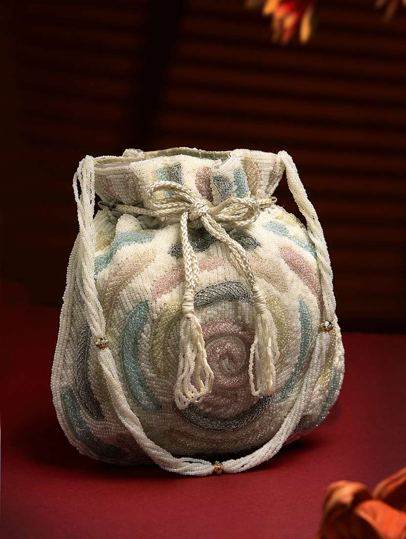 white faux silk ethnic potli