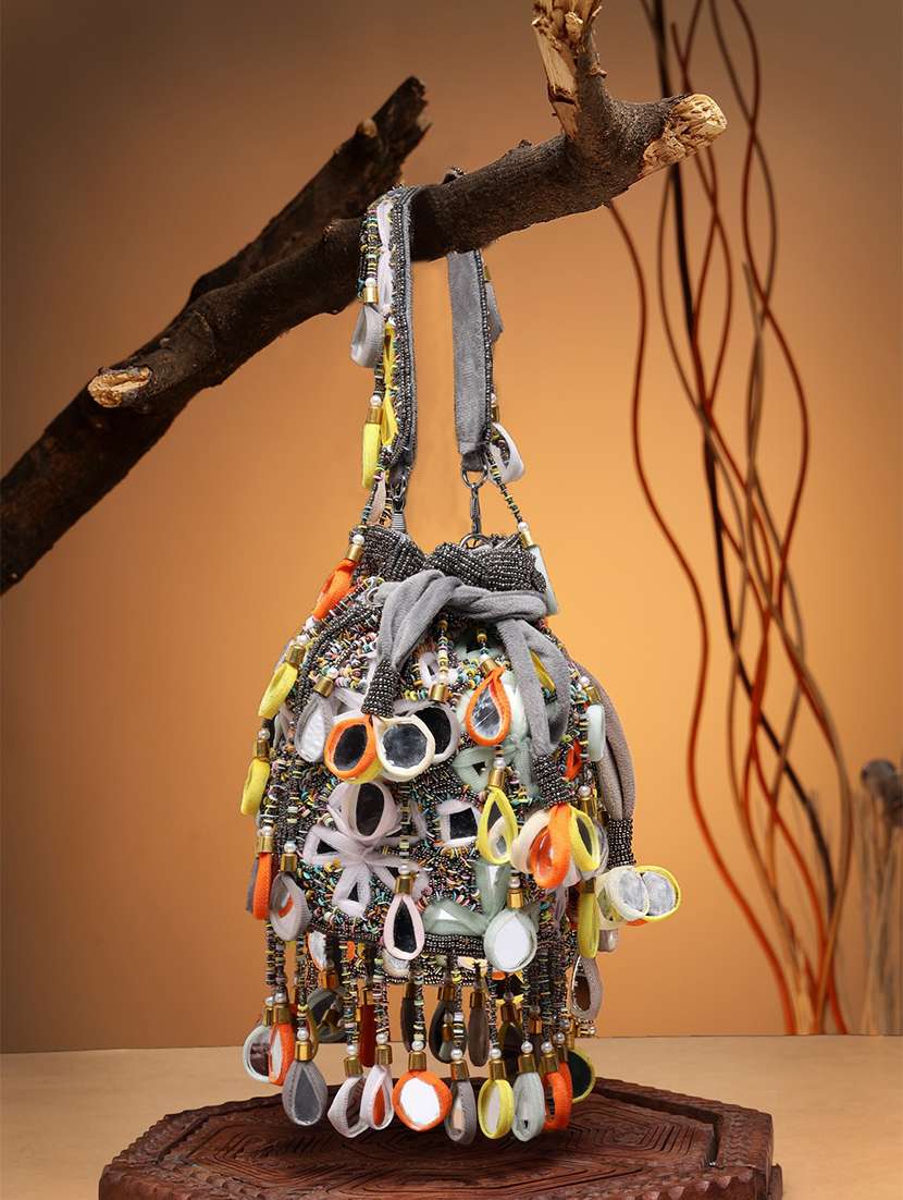 women mirror work & embellished potli bag