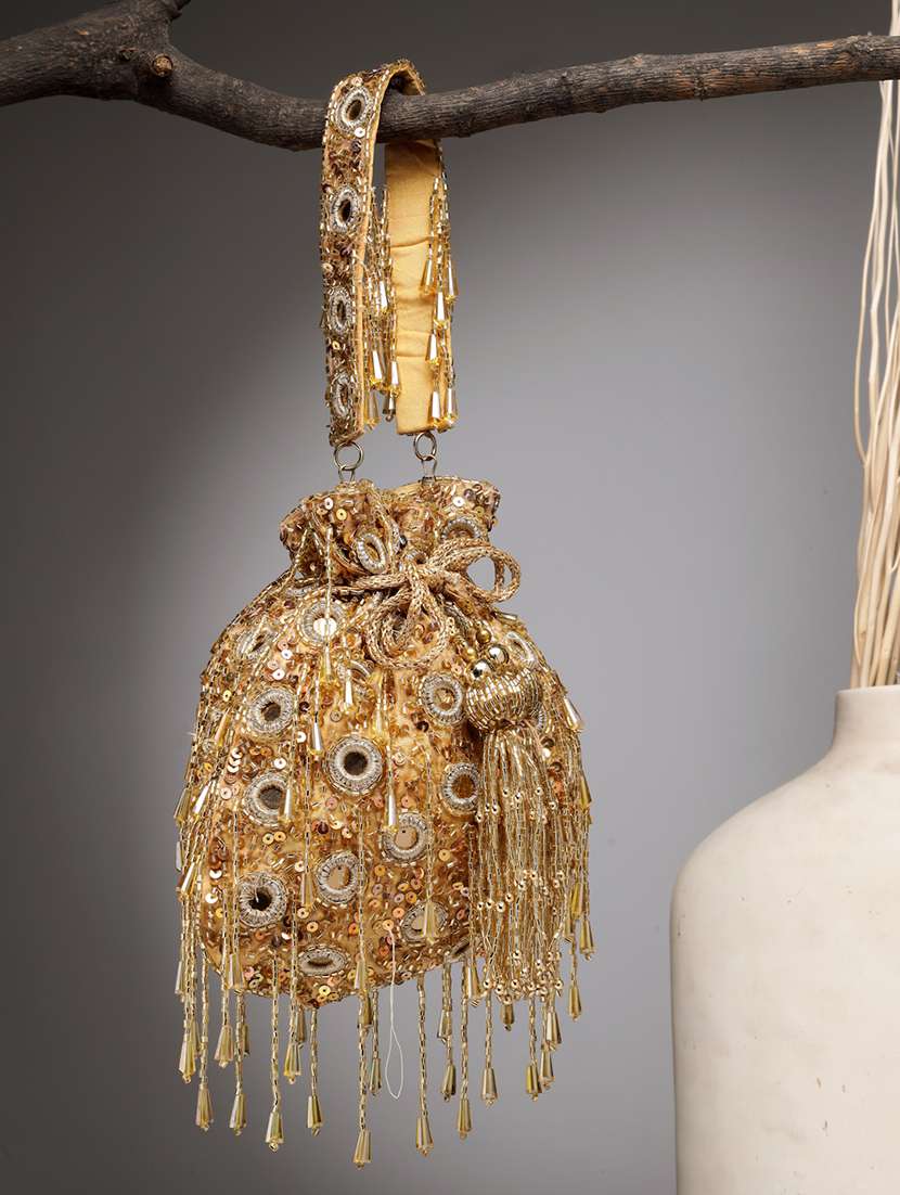 women mirror work & embellished potli bag