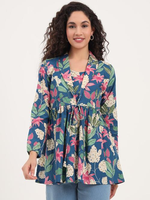 women floral printed long sleeves peplum top - 21918699 -  Standard Image - 0