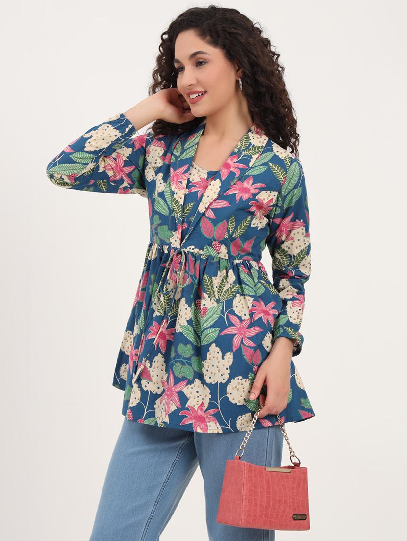 women floral printed long sleeves peplum top - 21918699 - Standard Image - 4