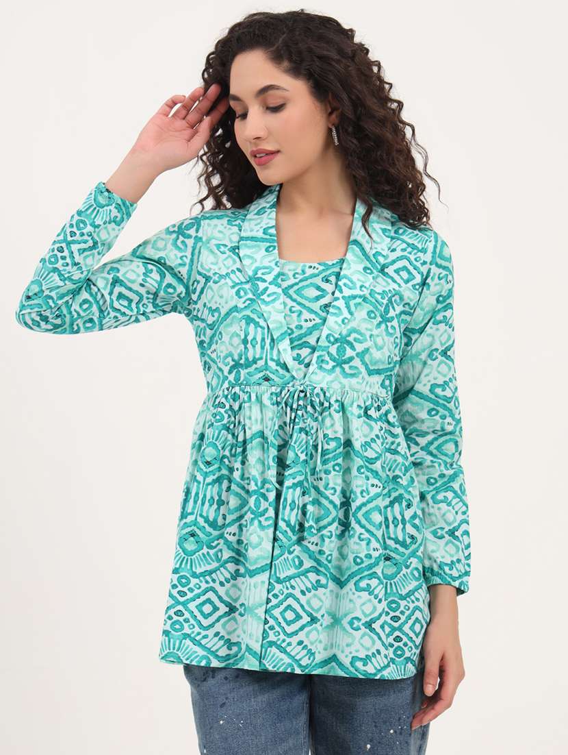 women printed long sleeves peplum top - 21918702 -  Standard Image - 1