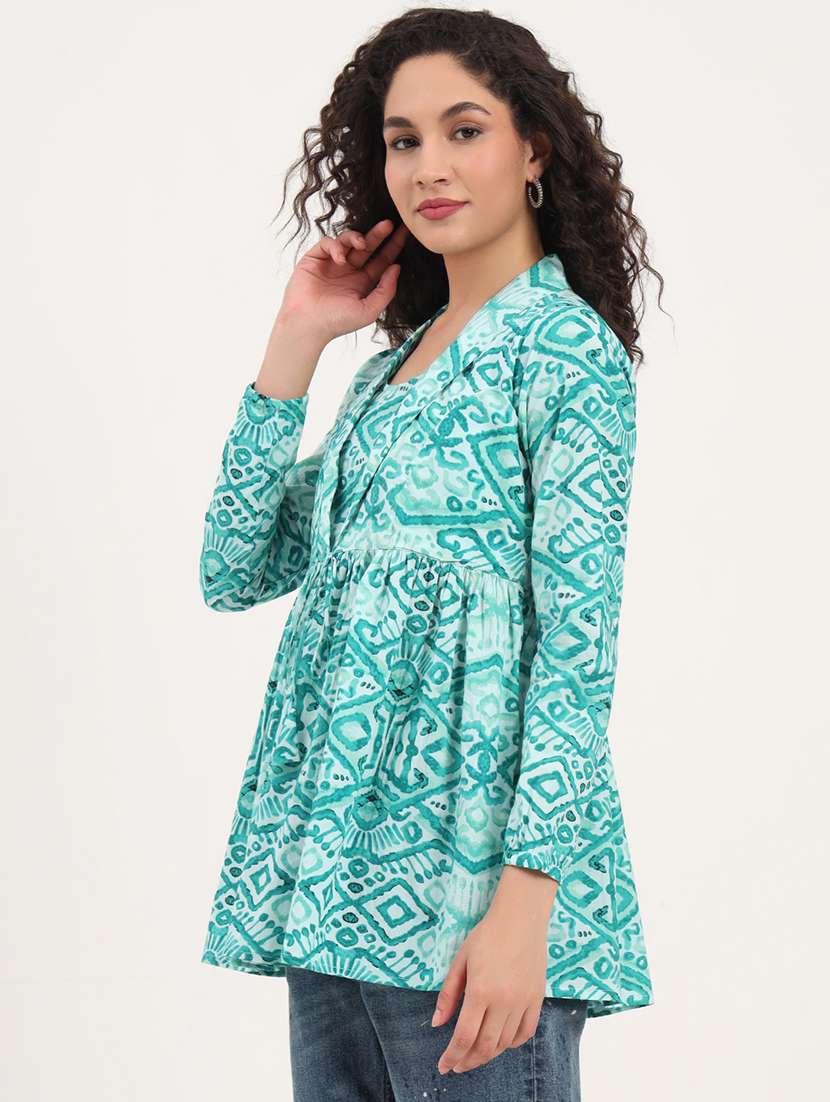 women printed long sleeves peplum top - 21918702 - Standard Image - 4