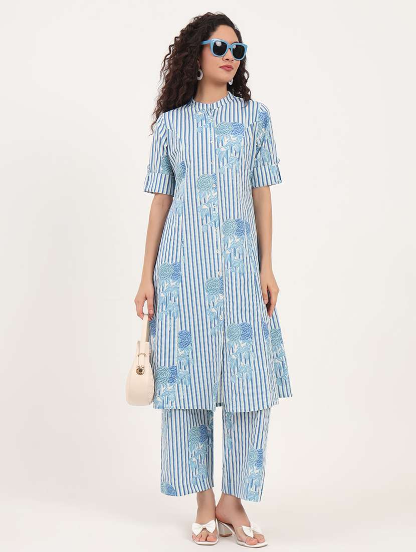 women striped kurta and palazzo co-ord set