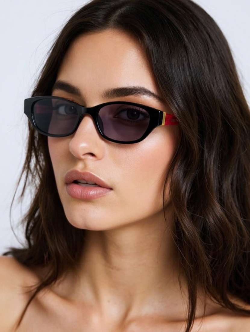 Ted Smith Women Black Premium Italian Acetate Sunglasses With Polarized Lenses.