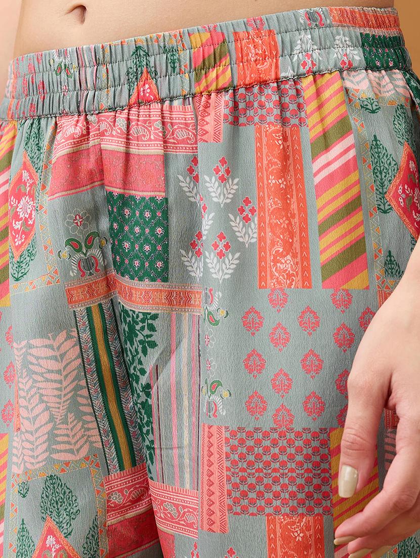 women multicolor printed v-neck gotta lace straight kurta with pant set - 21918786 - Standard Image - 4