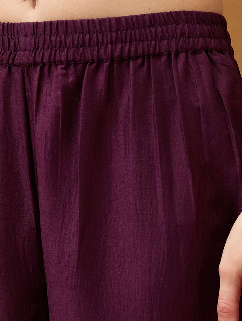 women purple floral embroidered yoke halter neck a-line kurta with straight pant festive set - 21918787 -  Standard Image - 4