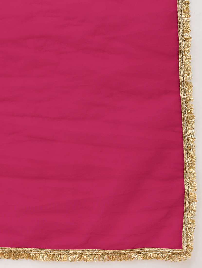 women peach embroidered v-neck asymmetric hem a-line kurta with palazzos & contrast dupatta  - 21918790 -  Standard Image - 4