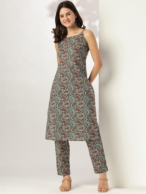 women paisley shoulder strap kurta pant set - 21918799 - Standard Image - 0