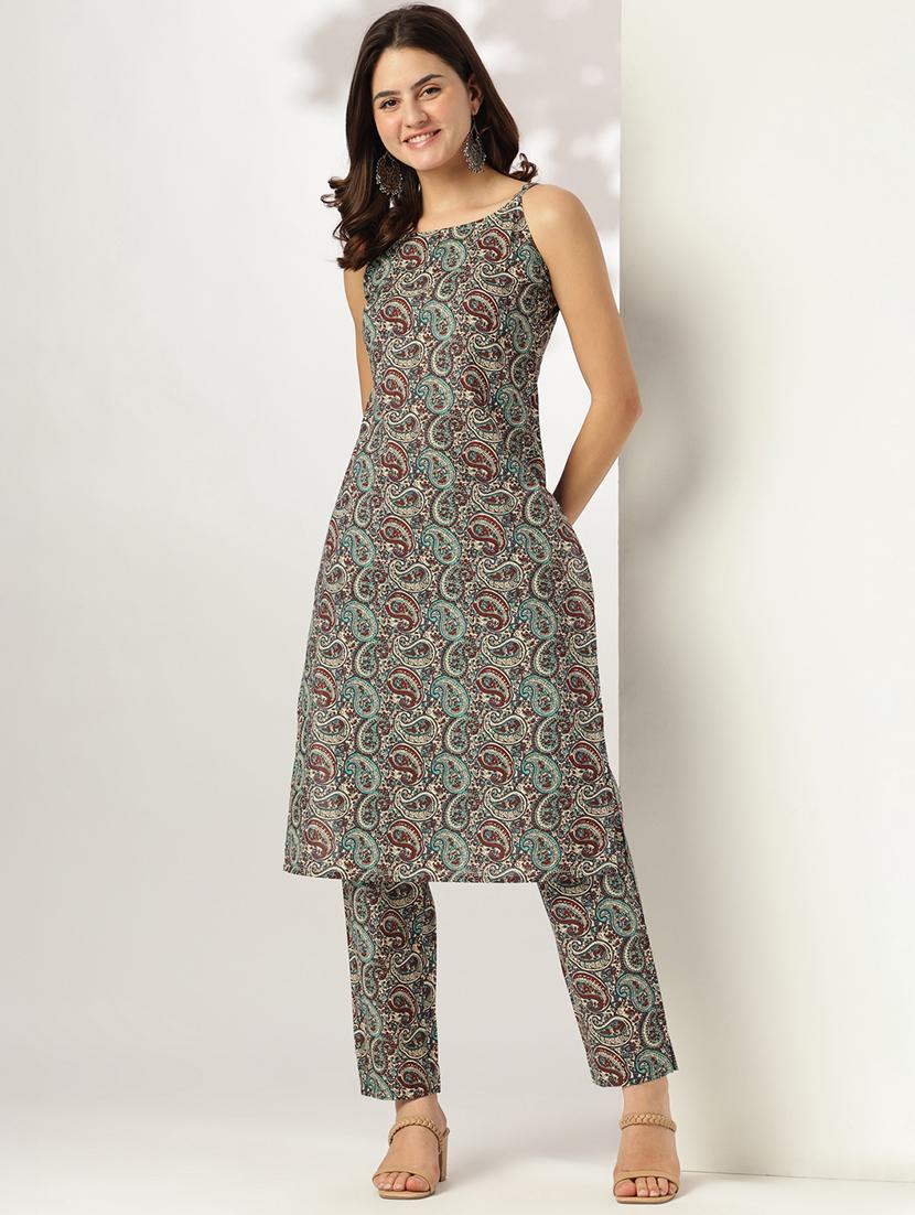 women paisley shoulder strap kurta pant set - 21918799 - Zoom Image - 0