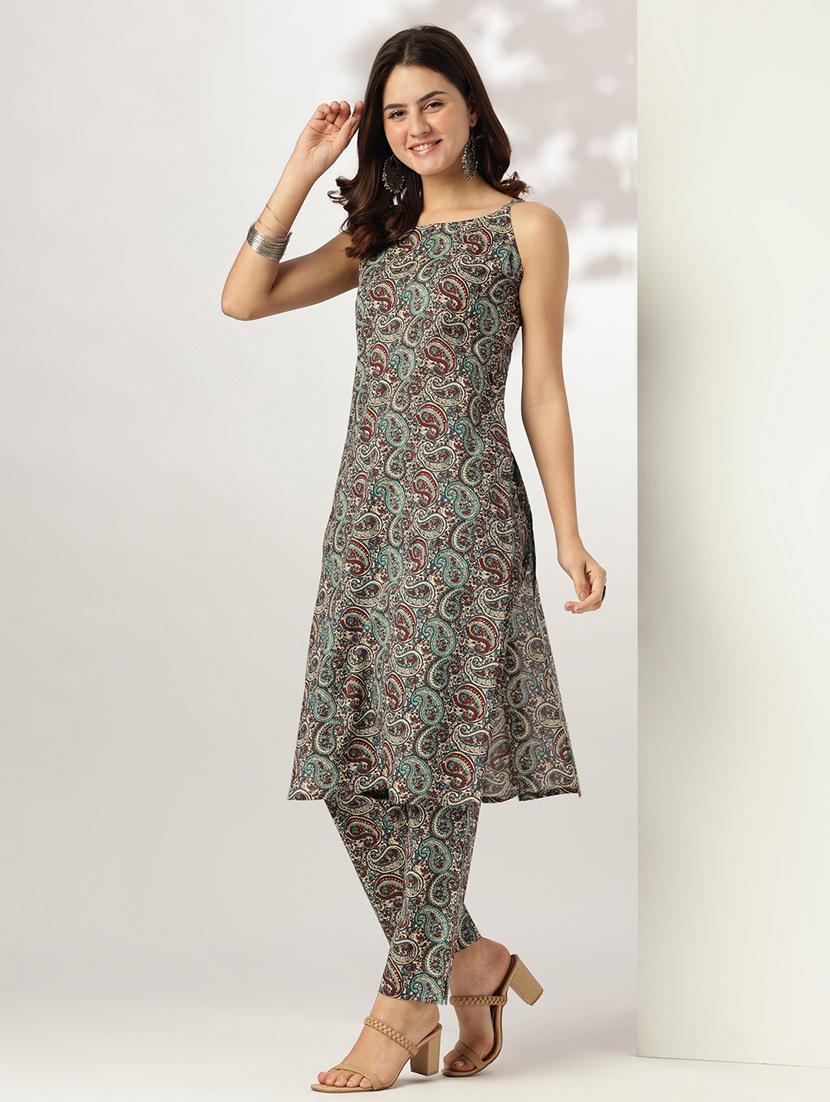 women paisley shoulder strap kurta pant set - 21918799 - Standard Image - 1