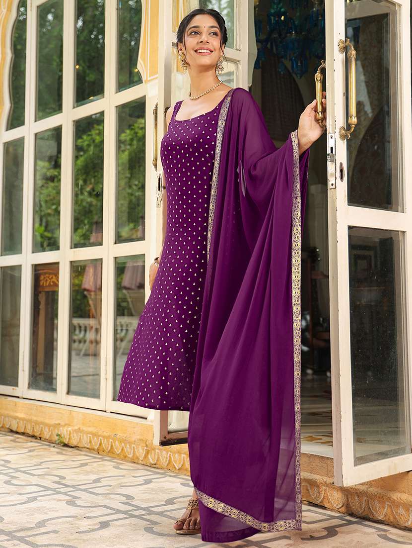 women purple sleeveless kurta pant with dupatta set - 21918803 -  Standard Image - 1