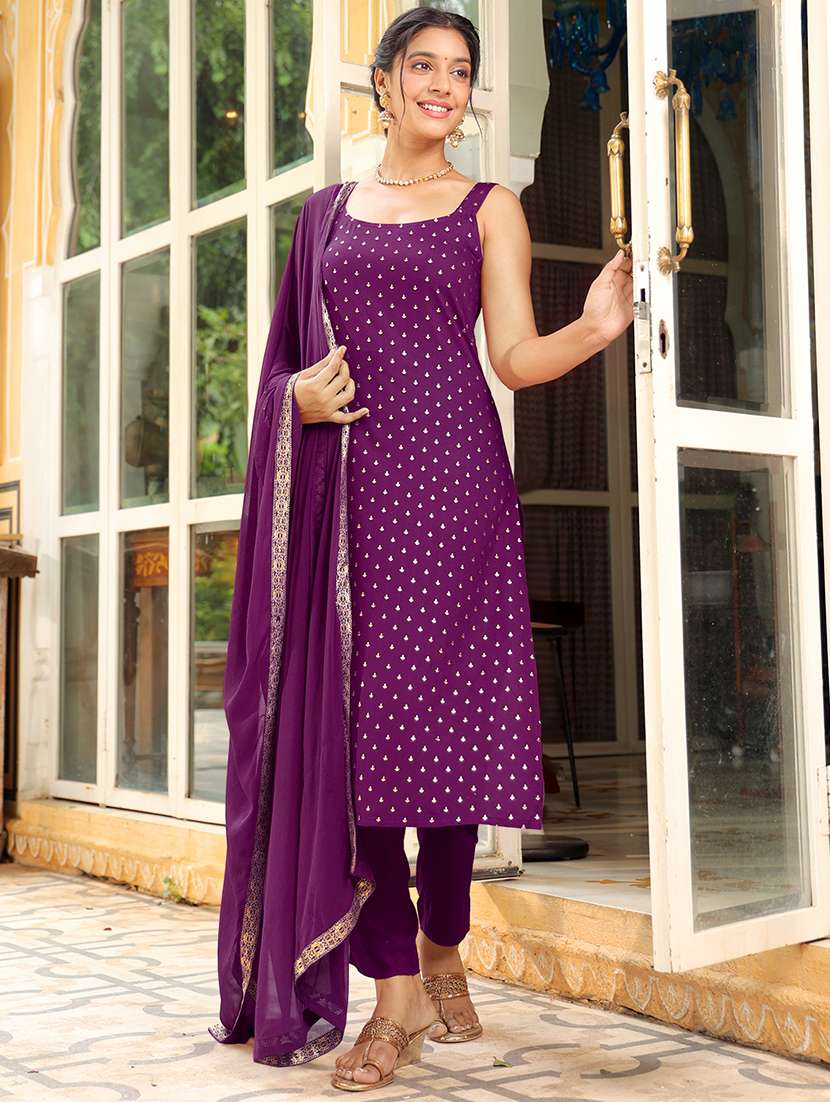 women purple sleeveless kurta pant with dupatta set - 21918803 -  Standard Image - 4