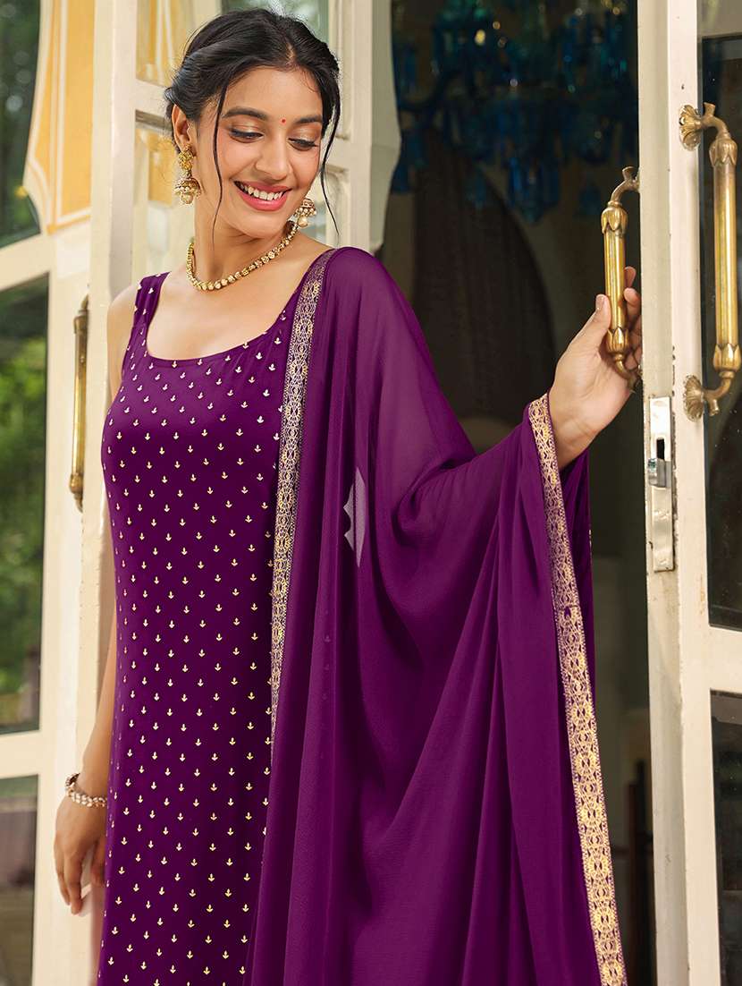 women purple sleeveless kurta pant with dupatta set - 21918803 -  Standard Image - 6