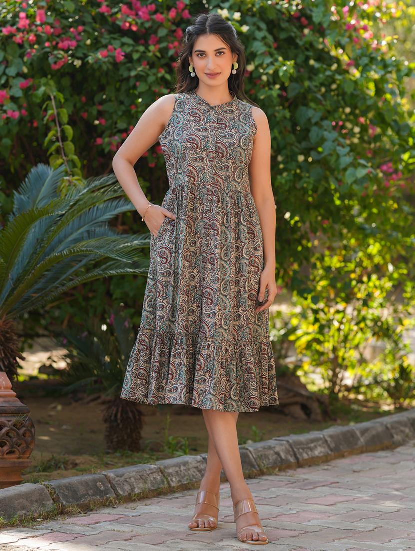 women printed mandarin neck sleeveless tiered dress  - 21918806 -  Standard Image - 1