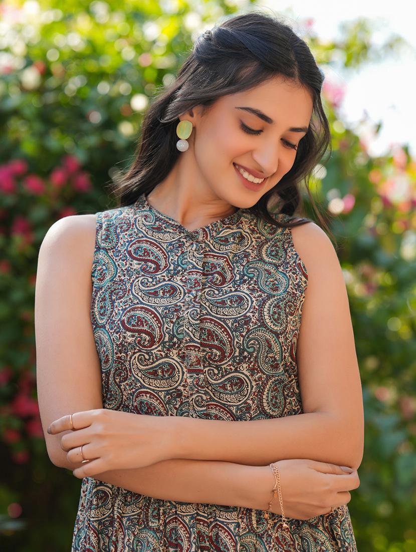 women printed mandarin neck sleeveless tiered dress - 21918806 - Standard Image - 4