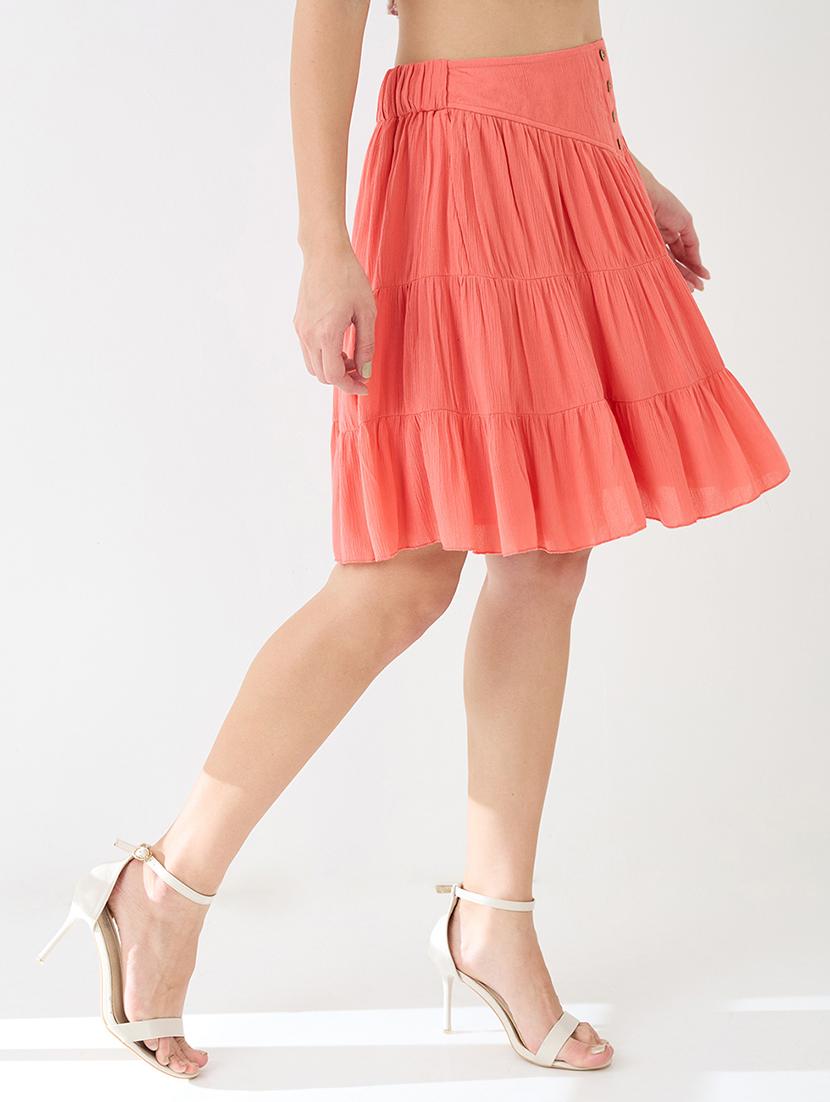 women peach mid rise flared hem tiered mini skirt - 21918812 -  Standard Image - 1