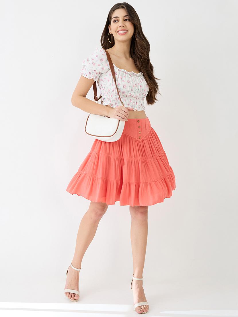 women peach mid rise flared hem tiered mini skirt - 21918812 - Standard Image - 4